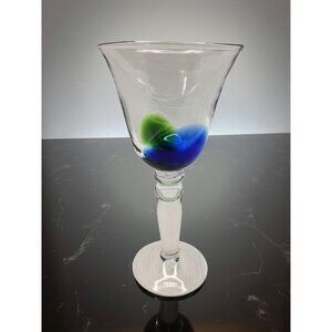 vintage romanian hand blown cobalt blue and green wine art glass